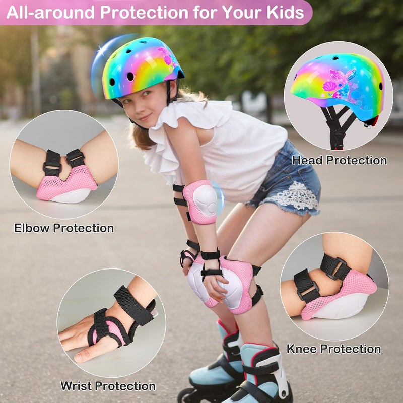 FIODAY Toddler Bike Helmet Kids Helmet Knee Pads and Elbow Pads Set Adjustable Protective Gear Set with DIY Stickers for Girls Age 3-5-8 Years - Image 3